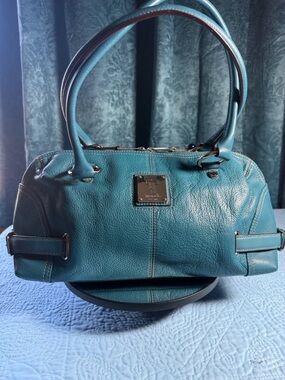 Teal Leather Satchel Handbag 14x8